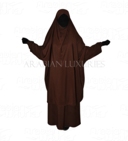 Dark brown AF Sahla Two Piece Set Khimar With Skirt